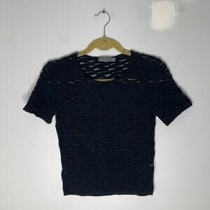 D. EXTERIOR Black Viscose Blend Semi Sheer Textured Short Sleeve Top Size Medium